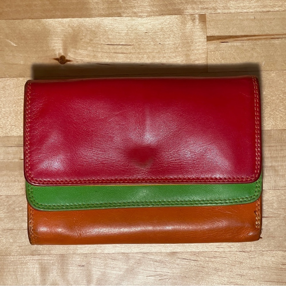 Mywalit Double Flap Purse Wallet Royal Blue Leather Organizer ID Coin Pocket